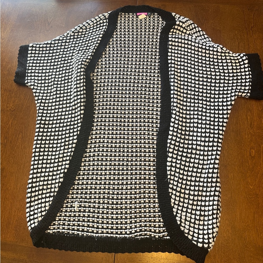 Say What? Black and White Open-Front Cardigan